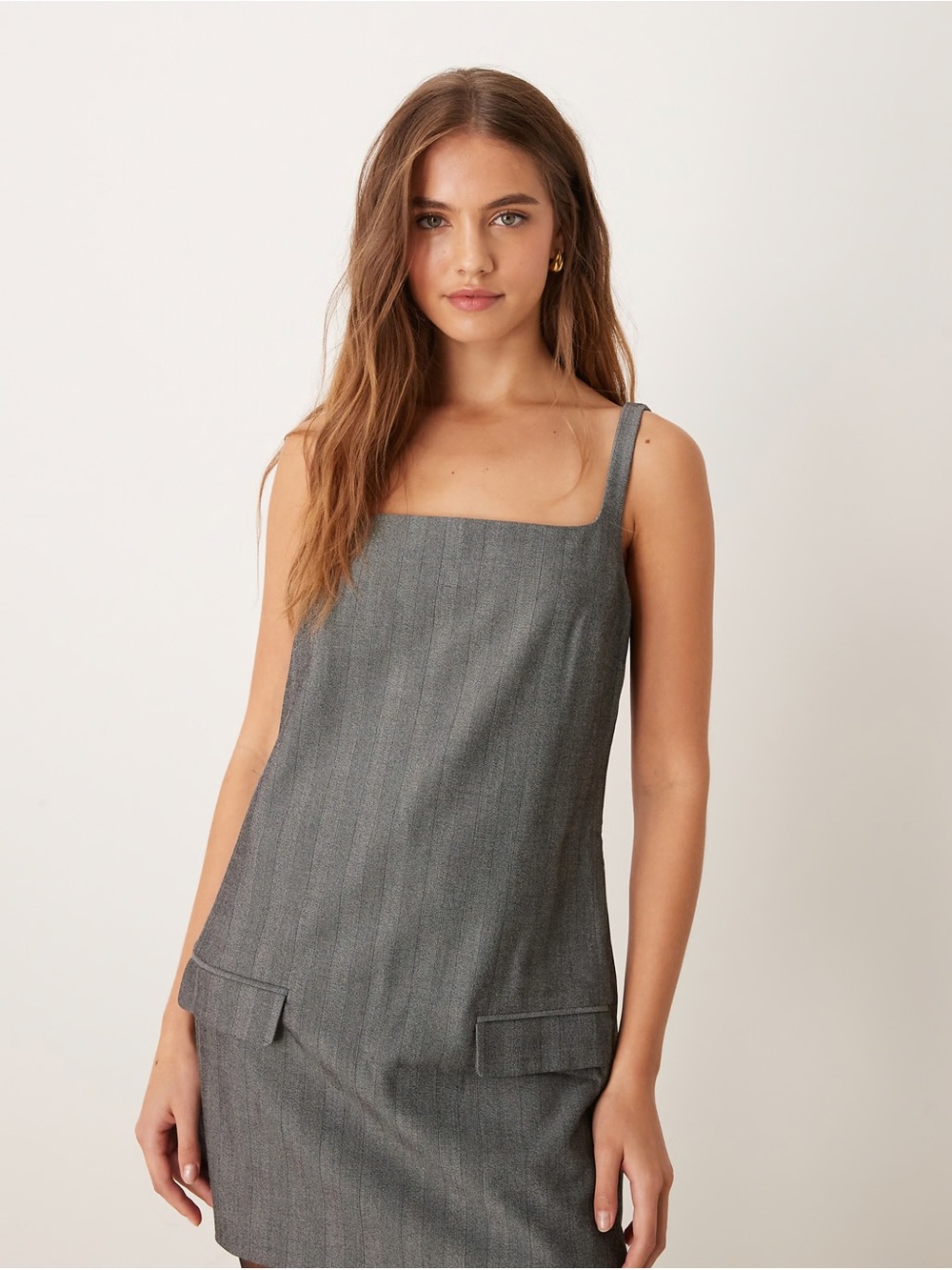 Abercrombie & Fitch Charcoal Gray Pinstripe Pinafore Mini Dress Size S NWT